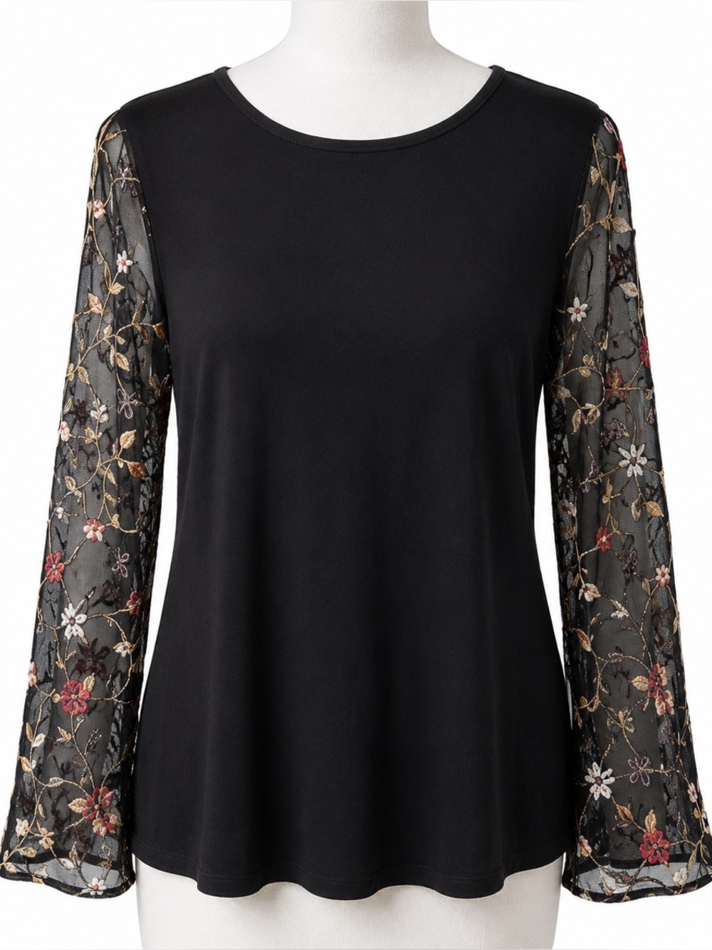 Como Vintage Black Embroidered Mesh Sleeve Top XL